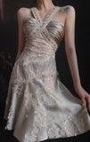 Ndyad V-neck Sheath Wedding Guest Dresses Satin Lace Birthday Dresses HZ1024