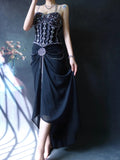 Ndyad Spaghetti Strap Sheath Wedding Guest Dresses Black Birthday Dresses Chiffon Beaded Formal Dresses HZ1024