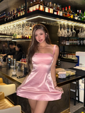 Ndyad Pink Homecoming Dresses Spaghetti Strap Sheath Short Prom Dresses Cute Birthday Dresses HZ1024