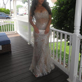 Ndyad Strapless Sheath Champagne Long Prom Dresses Rhinestone Tulle Birthday Dresses Champagne Evening Dresses HZ1024