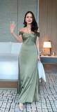 Ndyad Off-the-shoulder Sheath Satin Green Bridesmaid Dresses HZ1024