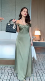 Ndyad Off-the-shoulder Sheath Satin Green Bridesmaid Dresses HZ1024