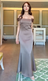 Ndyad Square Neck Sheath Satin Chocolate Bridesmaid Dresses HZ1024