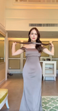 Ndyad Square Neck Sheath Satin Chocolate Bridesmaid Dresses HZ1024