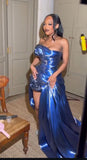 Ndyad Sweetheart Sheath Blue Long Prom Dresses with Slits HZ1024