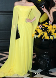 Ndyad Off-the-shoulder Sheath Long Prom Dresses Yellow Formal Evening Gowns HZ1024