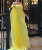 Ndyad Off-the-shoulder Sheath Long Prom Dresses Yellow Formal Evening Gowns HZ1024