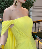 Ndyad Off-the-shoulder Sheath Long Prom Dresses Yellow Formal Evening Gowns HZ1024