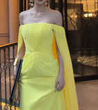 Ndyad Off-the-shoulder Sheath Long Prom Dresses Yellow Formal Evening Gowns HZ1024