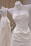 Ndyad Strapless Sheath Wedding Dress Ivory Satin Bridal Gown Elegant Sleeveless Bridal Dress HZ1024