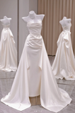 Ndyad Strapless Sheath Wedding Dress Ivory Satin Bridal Gown Elegant Sleeveless Bridal Dress HZ1024