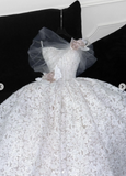 Ndyad Strapless Ball Gown White Wedding Dress Lace Applique Bridal Dress Elegant Sleeveless Bridal Gown HZ1024