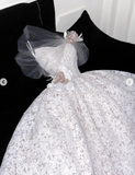 Ndyad Strapless Ball Gown White Wedding Dress Lace Applique Bridal Dress Elegant Sleeveless Bridal Gown HZ1024