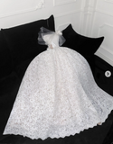 Ndyad Strapless Ball Gown White Wedding Dress Lace Applique Bridal Dress Elegant Sleeveless Bridal Gown HZ1024