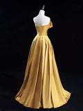 Ndyad Satin Gold Long Prom Dress, Gold Long Formal Dress HZ1024