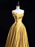 Ndyad Satin Gold Long Prom Dress, Gold Long Formal Dress HZ1024