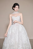 Ndyad Strapless Wedding Dresses Applique A-Line Tulle Bridal Gowns Sleeveless White Bridal Dresses HZ1024