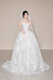 Ndyad Strapless Wedding Dresses Applique A-Line Tulle Bridal Gowns Sleeveless White Bridal Dresses HZ1024