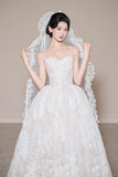 Ndyad Strapless Wedding Dresses Applique A-Line Tulle Bridal Gowns Sleeveless White Bridal Dresses HZ1024