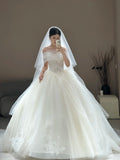 Ndyad Off-the-shoulder Wedding Dresses Ball Gown Tulle Bridal Gowns Ivory Bridal Dresses HZ1024