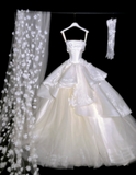 Ndyad Ball Gown Applique Strapless Wedding Dresses Tulle Bridal Gowns White Bridal Dresses HZ1024