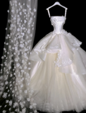 Ndyad Ball Gown Applique Strapless Wedding Dresses Tulle Bridal Gowns White Bridal Dresses HZ1024