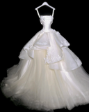 Ndyad Ball Gown Applique Strapless Wedding Dresses Tulle Bridal Gowns White Bridal Dresses HZ1024