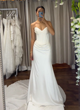 Ndyad Sweetheart Neck Sheath Wedding Dresses Satin Bridal Gowns White Sleeveless Bridal Dresses HZ1024