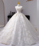 Ndyad Strapless Ball Gown Lace Wedding Dresses Beaded Bridal Gowns White Sleeveless Bridal Dresses HZ1024
