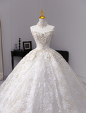 Ndyad Strapless Ball Gown Lace Wedding Dresses Beaded Bridal Gowns White Sleeveless Bridal Dresses HZ1024
