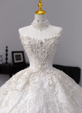 Ndyad Strapless Ball Gown Lace Wedding Dresses Beaded Bridal Gowns White Sleeveless Bridal Dresses HZ1024