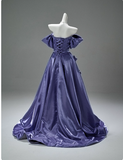 Ndyad Off-the-shoulder A-Line Long Prom Dress Satin Applique Purple Formal Evening Dress Glam Graduation Dress HZ1024