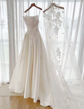 Ndyad Strapless Ball Gown Satin Wedding Dresses Applique Bridal Gowns Ivory Sleeveless Bridal Dresses HZ1024