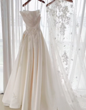 Ndyad Strapless Ball Gown Satin Wedding Dresses Applique Bridal Gowns Ivory Sleeveless Bridal Dresses HZ1024