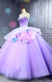 Ndyad Strapless Ball Gown Tulle Long Prom Dresses Beaded Purple Quinceanera Dresses Sweet 16 Dress HZ1024