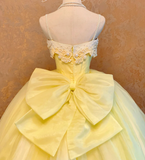 Ndyad Spaghetti Strap Ball Gown Tulle Long Prom Dresses Cute Yellow Quinceanera Dresses Sleeveless Sweet 16 Dress HZ1024