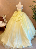 Ndyad Spaghetti Strap Ball Gown Tulle Long Prom Dresses Cute Yellow Quinceanera Dresses Sleeveless Sweet 16 Dress HZ1024