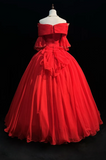 Ndyad Off-the-shoulder Ball Gown Beaded Chiffon Long Prom Dresses Red Quinceanera Dresses Long Sleeve Sweet 16 Dress HZ1024