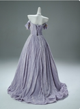 Ndyad Off-the-shoulder A-Line Long Prom Dress Velvet Applique Lilac Formal Evening Dress Sweet 16 Dress HZ1024