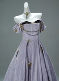 Ndyad Off-the-shoulder A-Line Long Prom Dress Velvet Applique Lilac Formal Evening Dress Sweet 16 Dress HZ1024