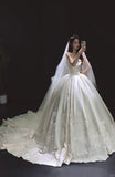 Ndyad White Ball Gown Strapless Satin Wedding Dress Applique Bridal Gown with Veil HZ1024