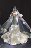 Ndyad Mermaid Tulle Wedding Dress Strapless Pleated Applique Bridal Gown with Veil HZ1024