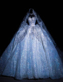 Ndyad Strapless Ball Gown White Luxury Wedding Dress Elegant Tulle Sequin Sleeveless Bridal Dress HZ1024