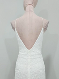 Ndyad Spaghetti Strap Sheath Chiffon Beading Luxury Wedding Dresses, Elegant White Bridal Gowns HZ1024