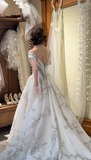 Ndyad Off-the-shoulder Ball Gown with Tulle Appliques Luxury Wedding Dresses, Backless White Bridal Gowns HZ1024