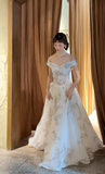 Ndyad Off-the-shoulder Ball Gown with Tulle Appliques Luxury Wedding Dresses, Backless White Bridal Gowns HZ1024