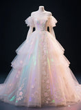 Ndyad Off-the-Shoulder Ball Gown Tulle Appliqu¨¦ Long Prom Dresses, Sweet Quinceanera Dresses HZ1024