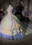 Ndyad Strapless Ball Gown Tulle Applique Long Prom Dresses, Colorful Sweet 16 Dress HZ1024