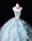 Ndyad Sweetheart Ball Gown Tulle Long Prom Dresses, Tiffany Blue Quinceanera Dresses HZ1024