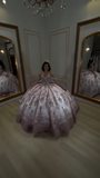 Ndyad Off-the-shoulder Ball Gown Tulle Sequin Long Prom Dresses, Pink Quinceanera Dresses Sweet 16 Dress HZ1024